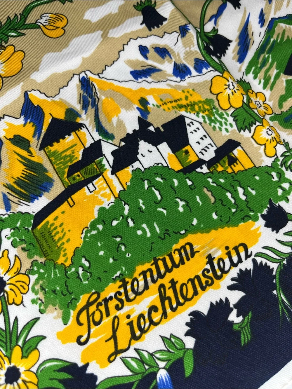 Vintage Map Print Silk Scarf in Navy, Yellow & Green